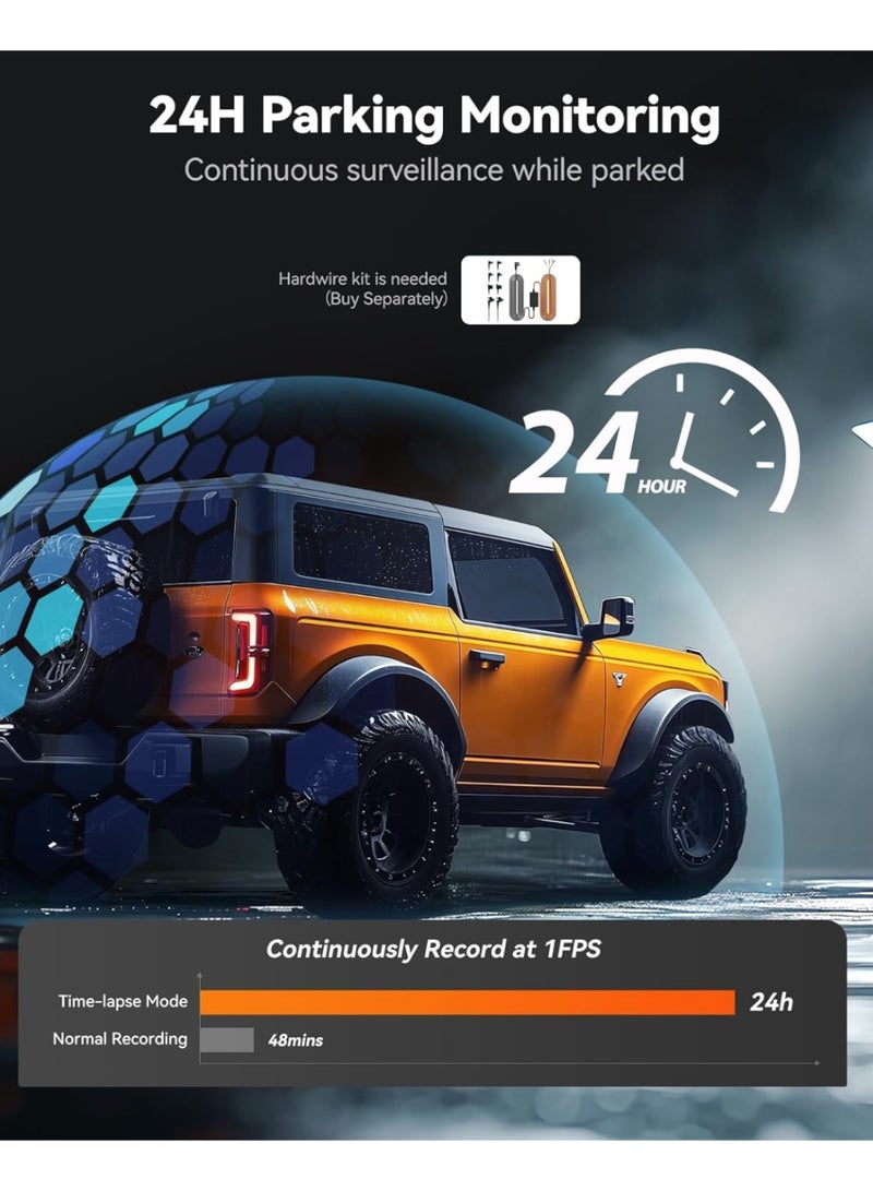 وولف بوكس كاميرا احتياطية للوحة القيادة من وولف بوكس ​​G840S، 12 بوصة، بدقة 4K، ومرآة رؤية خلفية ذكية بتردد 5.8 جيجاهرتز، مزودة بخاصية واي فاي للسيارات والشاحنات، وكاميرات مزدوجة للرؤية الأمامية والخلفية، ورؤية ليلية، ومساعدة في ركن السيارة، وبطاقة ذاكرة 32 جيجابايت، ونظام تحديد المواقع العالمي (GPS). - Image 4