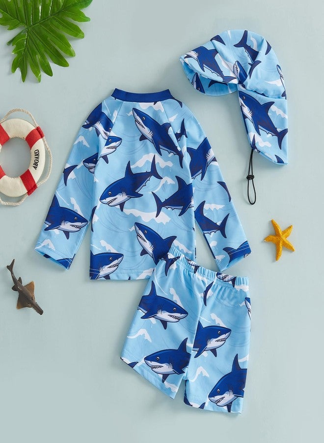 Multitrust Baby Boy Long Sleeve Swimsuit Rash Guard and Trunk Set Bathing Suit with Hat Toddler Boys Beach Swimwear Sunsuit (Shark Blue, 18-24 Months) - Image 3
