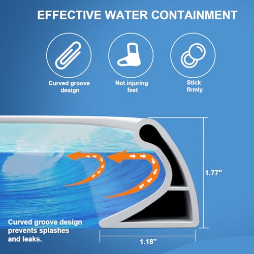 KRUI Collapsible Shower Threshold Water Dam, 39 In, Self Adhesive Shower Edge Water Barrier Stopper, Shower Water Blocker Retention System, Dry and Wet Separation for Bathroom Kitchen Countertop Sink - Image 2