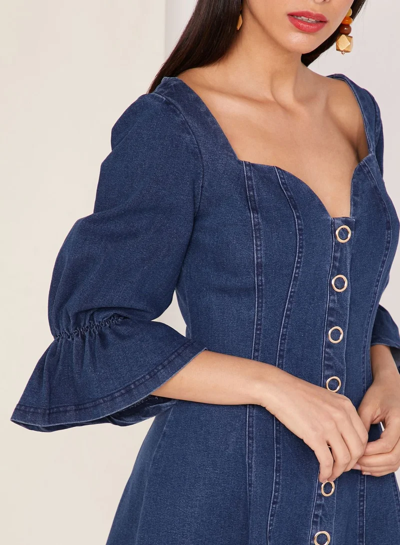 Finders Keepers Deja-vu Puff Sleeve Detail Denim Dress for Women | Best  Price UAE