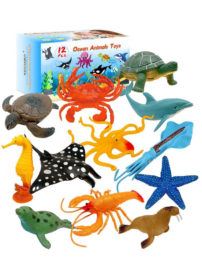 KECIABO مجسمات حيوانات البحر KECIABO، 12 قطعة ألعاب استحمام بلاستيكية ناعمة واقعية للأطفال، الأولاد، والبنات - Image 1