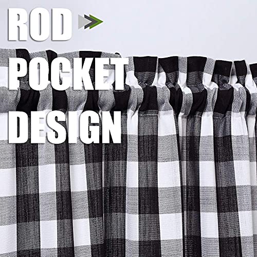 Bapawfish Black and White Farmhouse Gingham Tiers Kitchen Curtains 24 Inches Long, Buffalo Plaid Check Half Window Cafe Curtains for Kitchen Bathroom, 28" x 24", Black/White, Set of 2 - Image 2