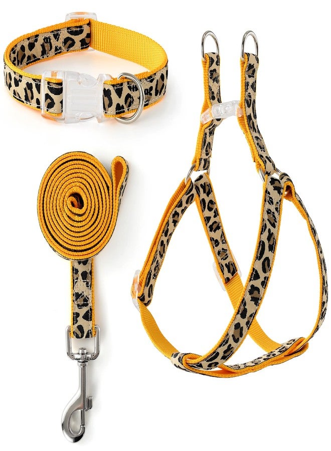مايل هاي لايف طقم طوق ومقود للكلاب من مايل هاي لايف بنقشة جلد النمر، طوق ومقود قابل للتعديل للكلاب الصغيرة، سهل التحكم أثناء التدريب والمشي (أصفر، مقاس XS، محيط الصدر 9-15 بوصة، محيط الرقبة 8-12 بوصة). - Image 1