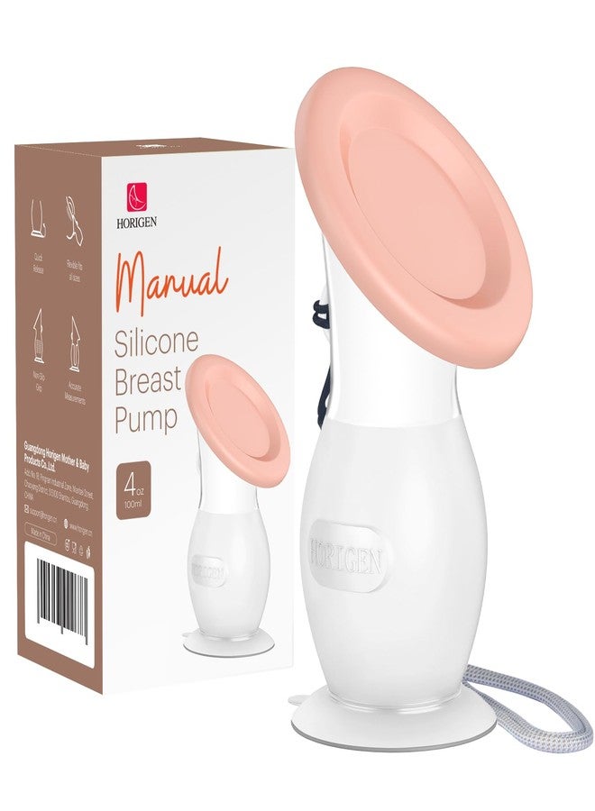 HORIGEN Manual Breast Pump for Breastmilk, 4 Ounce BPA-Free & Food Grade, Portable Leak-Proof Lid & Suction Base Silicone Wearable Hand Pump Collectors for Expressing Milk, Home, Work, Travel - Image 1