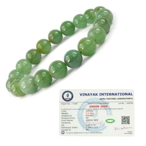 Crystu Natural Certified Green Jade Bracelet Round Beads 10Mm Crystal Stone Bracelet For Reiki Healing And Crystal Healing Stones For Unisex Adult (Color : Green) - Image 1