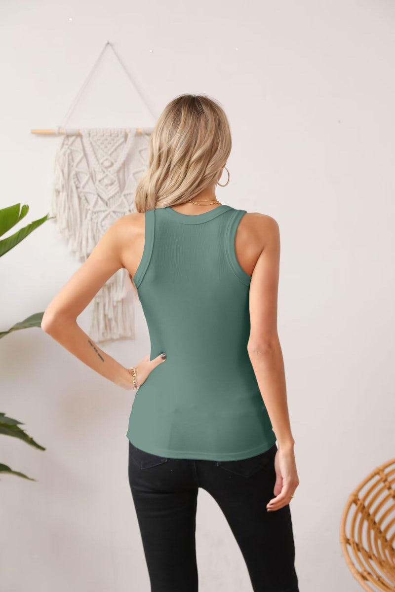 VICHYIE Summer Tanks for Women Sleeveless Tops Cami Top Shirt Ribbed Racerback Blouses Tee Green Large - Image 4