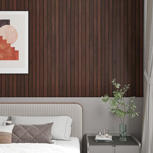 CHIHUT 17.7”x236” Dark Brown Vertical Wooden Slat Wallpaper Peel and Stick Self Adhesive Wood Grain Vinyl Contact Paper Rustic Striped Wood Grating Wrap for Farmhouse Countertops Cabinets Doors Walls - Image 2