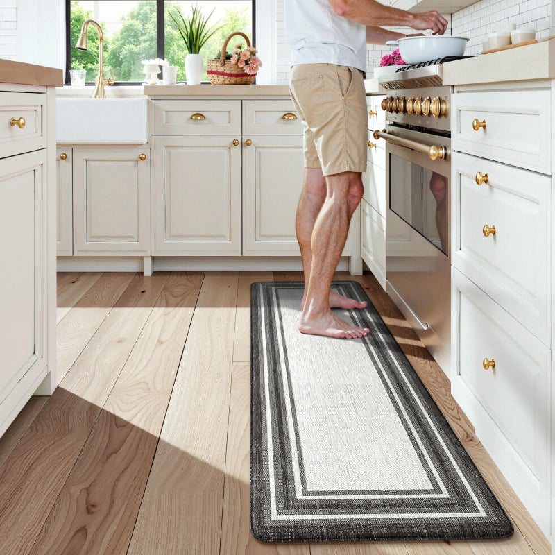 KIMODE Anti Fatigue Kitchen Mat Cushioned Farmhouse Kitchen Runner Rug Non Slip Waterproof Kitchen Mat for Floor Comfort Foam Standing Desk Mat for Laundry Office Sink Grey 173x59