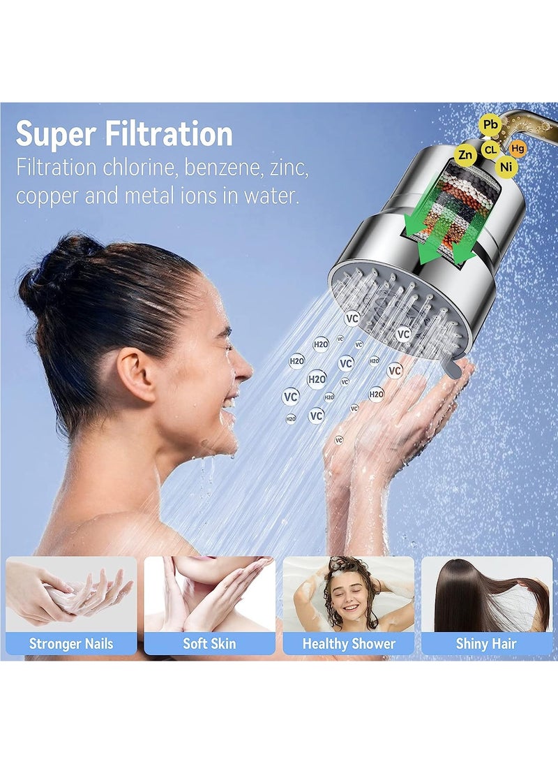 Filtered Shower Head, 3 Modes High Pressure Shower Head with 15 Stage Hard Water Shower Filter Cartridge for Remove Chlorine and Harmful Substances  - Image 4