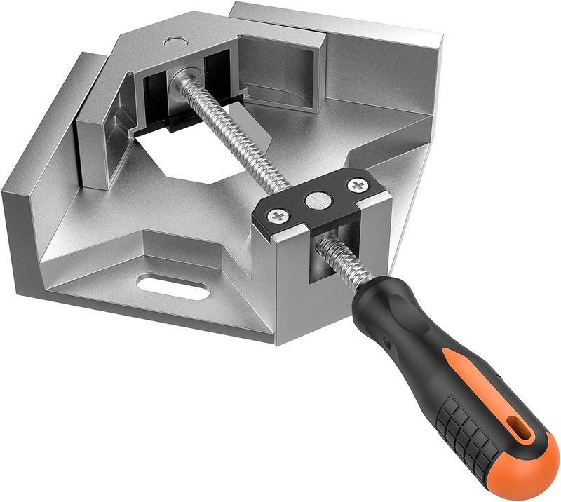 NIKTION Right Angle Clamp, Single Handle 90° Aluminum Alloy Corner Clamp Tool Woodworking Photo Frame Vise Holder with Adjustable Swing Jaw - Silver Gray - Image 1