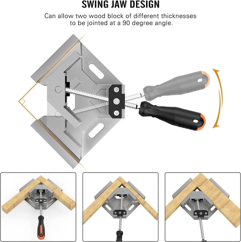 NIKTION Right Angle Clamp, Single Handle 90° Aluminum Alloy Corner Clamp Tool Woodworking Photo Frame Vise Holder with Adjustable Swing Jaw - Silver Gray - Image 5