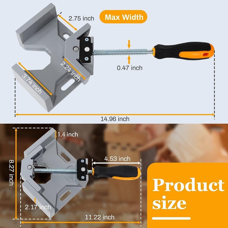 NIKTION Right Angle Clamp, Single Handle 90° Aluminum Alloy Corner Clamp Tool Woodworking Photo Frame Vise Holder with Adjustable Swing Jaw - Silver Gray - Image 3