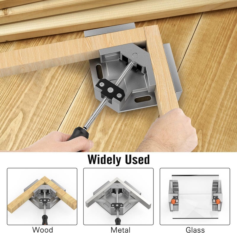 NIKTION Right Angle Clamp, Single Handle 90° Aluminum Alloy Corner Clamp Tool Woodworking Photo Frame Vise Holder with Adjustable Swing Jaw - Silver Gray - Image 2