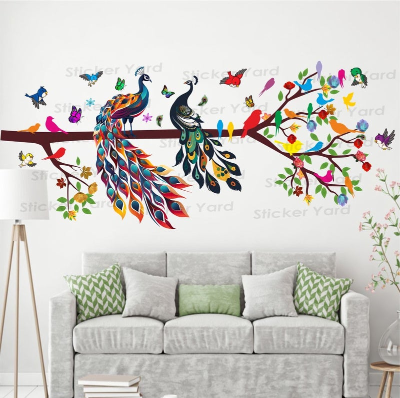 Sticker Yard StickerYard PVC Vinyl Tree Peacock Branch Leaves Birds Self-Adhesive Wall Sticker for Home Decor/Decoration - Living Room, Bedroom, Kids Room (Multicolor, Size: 53X121 Cm) - Image 2