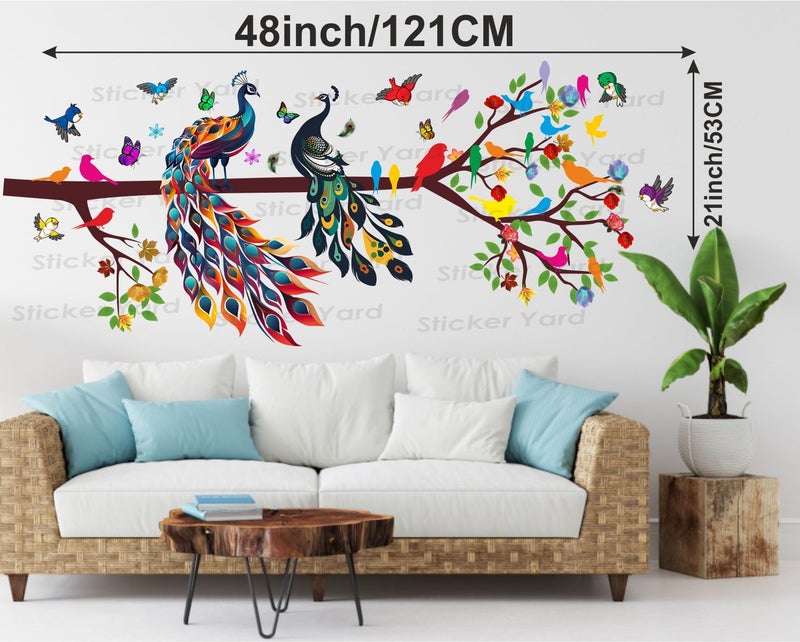 Sticker Yard StickerYard PVC Vinyl Tree Peacock Branch Leaves Birds Self-Adhesive Wall Sticker for Home Decor/Decoration - Living Room, Bedroom, Kids Room (Multicolor, Size: 53X121 Cm) - Image 4