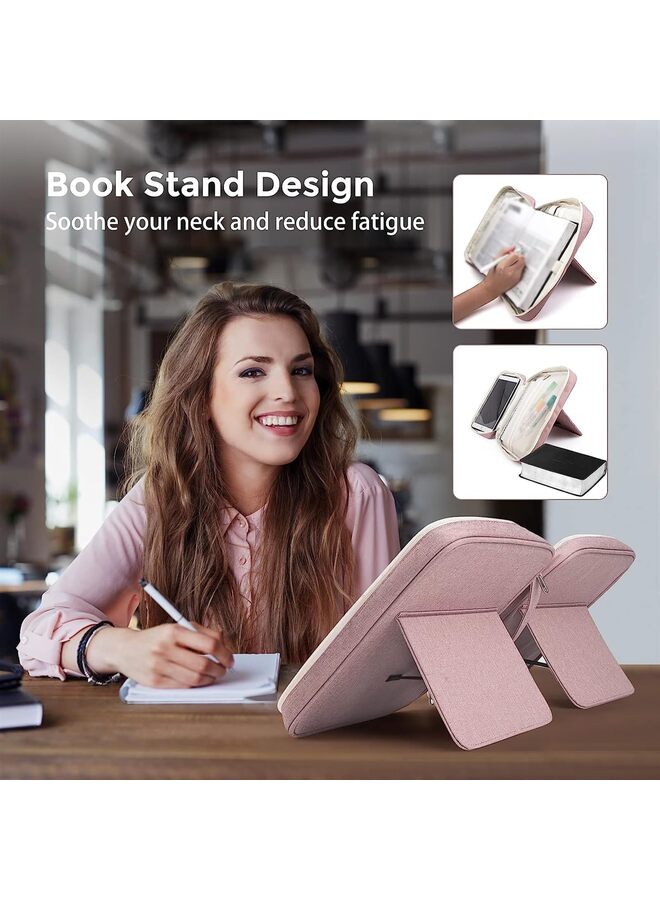 Bible Covers for Women & Girls, Bible Case Carrying Tote Bag with Book Stand, Bible Bag with Handle, Zipper and Multi-Pockets for Scripture Study Bible Protector (Color : Pink) - Image 3