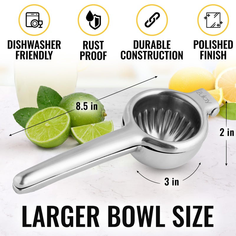 Zulay Kitchen Lemon Squeezer Stainless Steel - Premium Quality, Heavy Duty Solid Metal Squeezer Bowl - Large Manual Citrus Press Juicer and Lime Squeezer Stainless Steel - Image 3