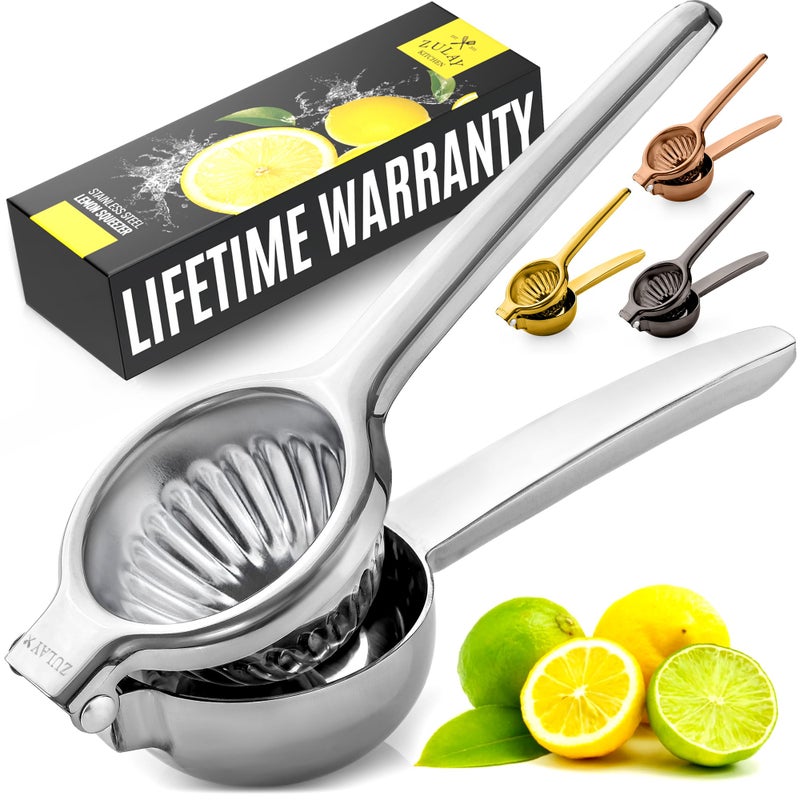 Zulay Kitchen Lemon Squeezer Stainless Steel - Premium Quality, Heavy Duty Solid Metal Squeezer Bowl - Large Manual Citrus Press Juicer and Lime Squeezer Stainless Steel - Image 1