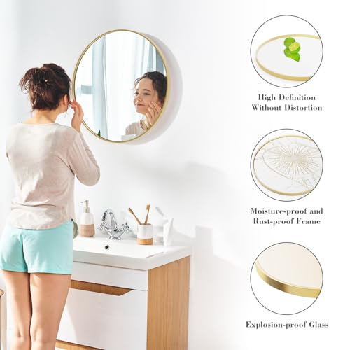 NEWBULIG Round Bathroom Mirror for Over Sink, 24 Inch Wall Mount Vanity Circle Mirror with Matte Metal Framed, Decor for Bathroom, Entryway, Bedroom, Gold - Image 3