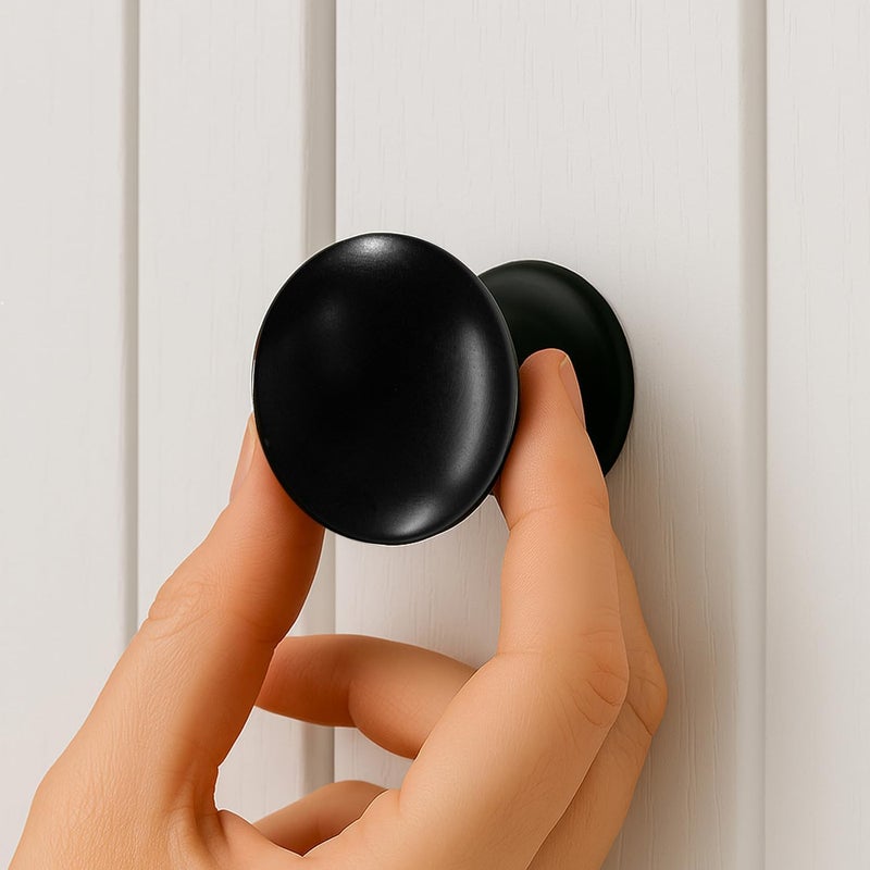 trust4care 4-Pack Matt Black Large Bifold Closet Door Knobs with Wide Base Backplate, Round Kitchen Cabinet Wardrobe Dresser Dummy Pull Knobs, 1-1/2 Inch Furniture Sideboard Drawer Handles - Image 3