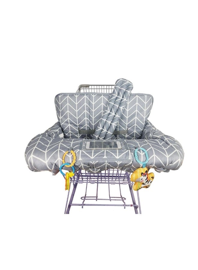 ICOPUCA Shopping Cart Cover for Baby, 2 in 1 cart Cover for Babies N high Chair Cover, Padded Grocery cart seat Cover for Baby Girl boy, with 1” Thick/Removable/Reversible Cushion, Grey; - Image 1