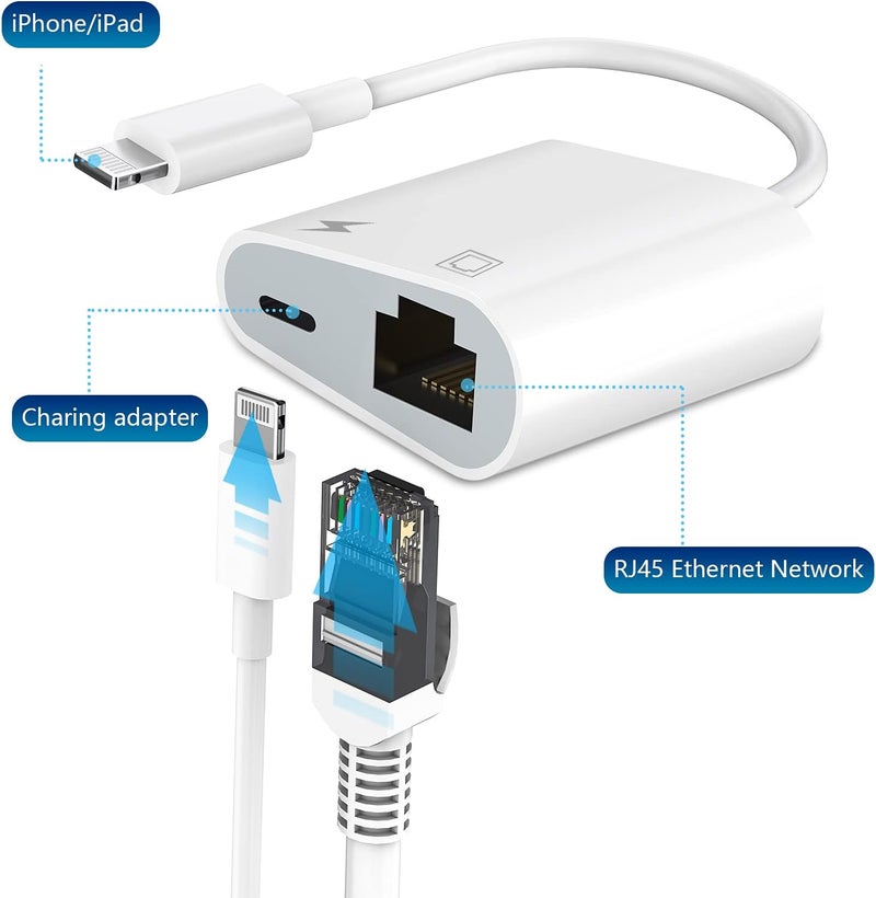 DesofIcon Apple MFi Certified Lightning to Ethernet Adapter - 2 in 1 RJ45 Ethernet LAN Network Adapter with Charge Port for iPhone/iPad/iPod, Plug and Play, Supports 100Mbps Network - Image 3
