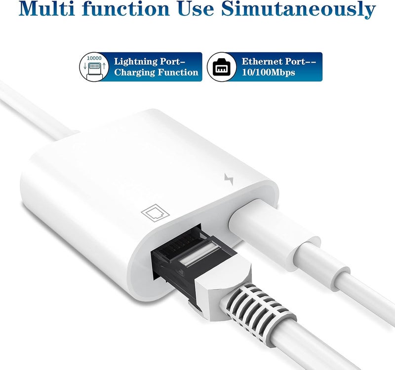 DesofIcon Apple MFi Certified Lightning to Ethernet Adapter - 2 in 1 RJ45 Ethernet LAN Network Adapter with Charge Port for iPhone/iPad/iPod, Plug and Play, Supports 100Mbps Network - Image 2