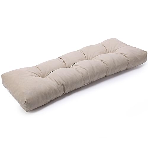 SUNROX LokGrip Non Slip Tufted Memory Foam Bench Cushion, FadeShield Water Resistant Durable Thicken Outdoor/Indoor Bench Seat Pads 51x16x4 inch, Husk Birch - Image 1