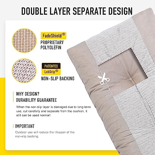 SUNROX LokGrip Non Slip Tufted Memory Foam Bench Cushion, FadeShield Water Resistant Durable Thicken Outdoor/Indoor Bench Seat Pads 51x16x4 inch, Husk Birch - Image 5