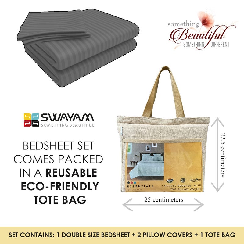 Swayam Swayam Super Soft Microfiber Double Bedsheet with 2 Pillow Covers and a Jute Bag Solid Strips Design Double Bed Bedsheet with 2 Pillow Cover Maroon  - Image 2