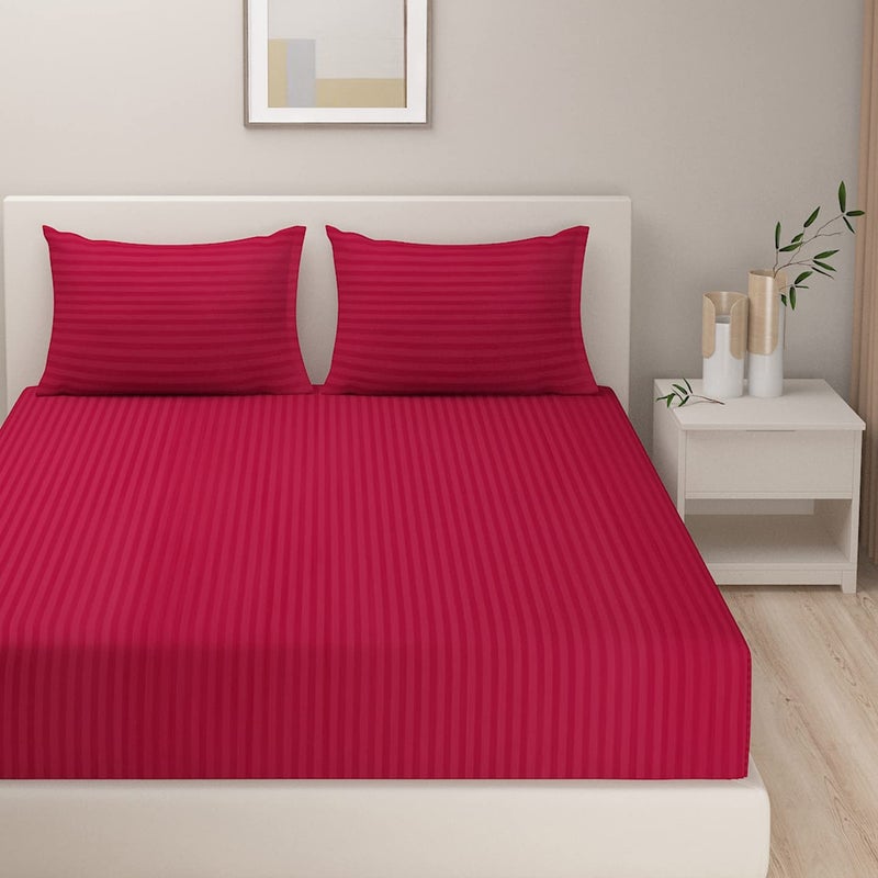 Swayam Swayam Super Soft Microfiber Double Bedsheet with 2 Pillow Covers and a Jute Bag Solid Strips Design Double Bed Bedsheet with 2 Pillow Cover Maroon  - Image 4