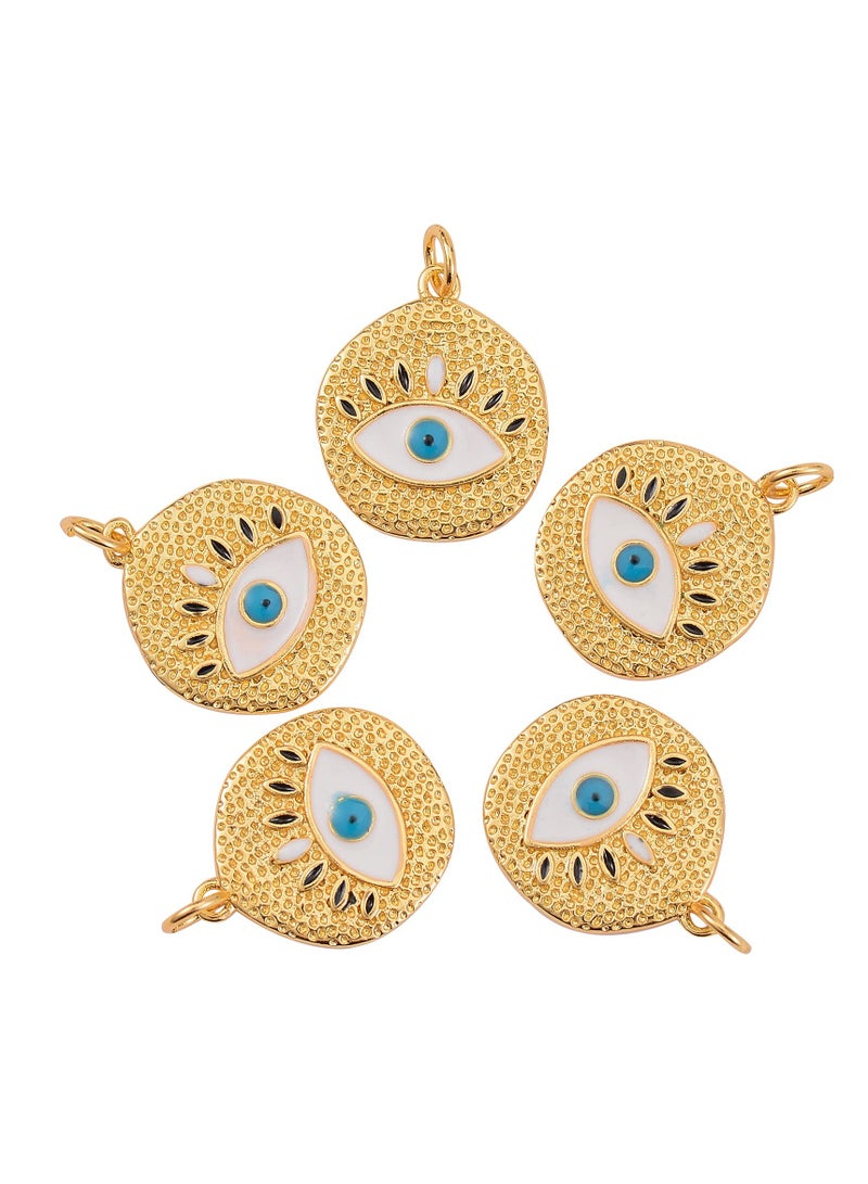 SYOSI SYOSI 5 Pcs Flat Round with Evil Eye Brass Charm Pendants Brass Enamel Pendants Long Lasting Plated Charm, for Women Earrings Necklace Bracelet Jewelry Making Crafts - Image 1