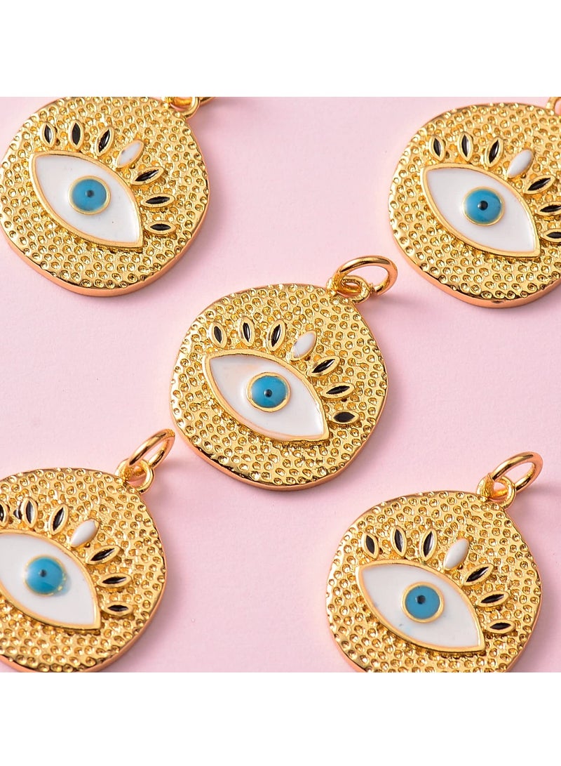 SYOSI SYOSI 5 Pcs Flat Round with Evil Eye Brass Charm Pendants Brass Enamel Pendants Long Lasting Plated Charm, for Women Earrings Necklace Bracelet Jewelry Making Crafts - Image 3