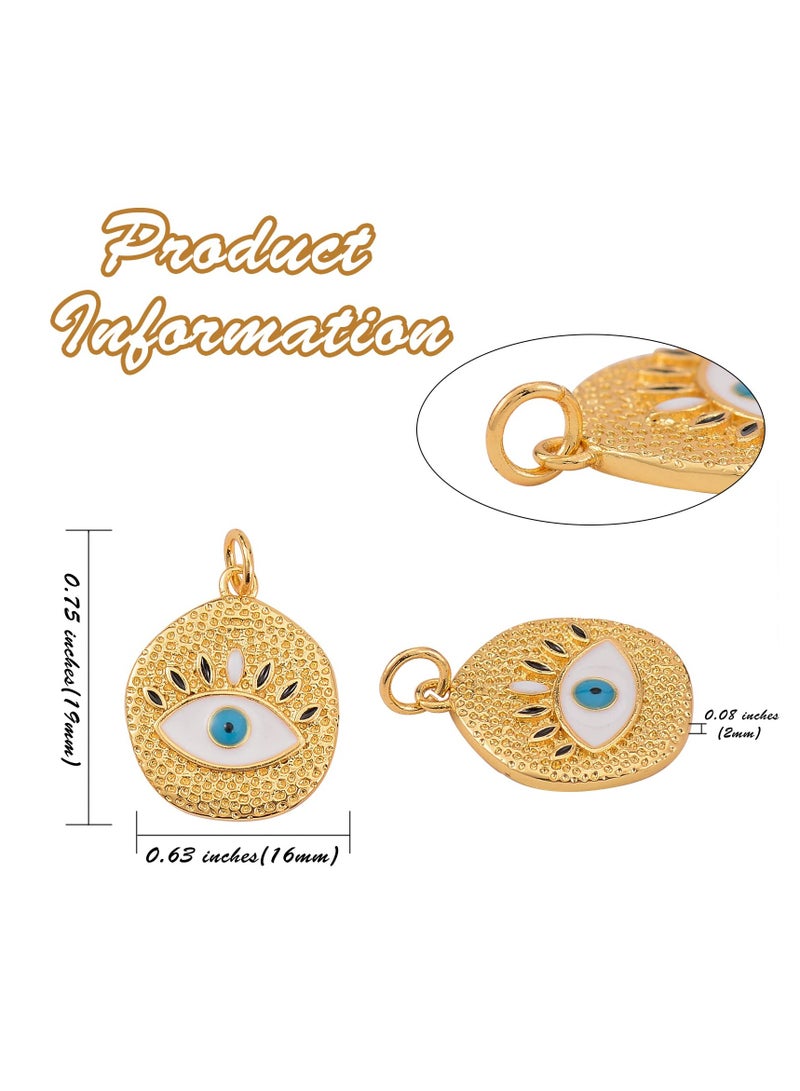 SYOSI SYOSI 5 Pcs Flat Round with Evil Eye Brass Charm Pendants Brass Enamel Pendants Long Lasting Plated Charm, for Women Earrings Necklace Bracelet Jewelry Making Crafts - Image 2