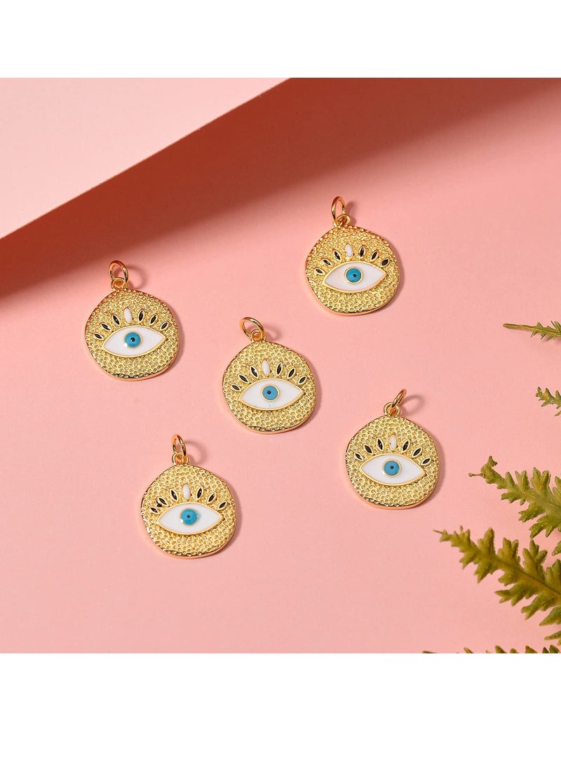 SYOSI SYOSI 5 Pcs Flat Round with Evil Eye Brass Charm Pendants Brass Enamel Pendants Long Lasting Plated Charm, for Women Earrings Necklace Bracelet Jewelry Making Crafts - Image 4