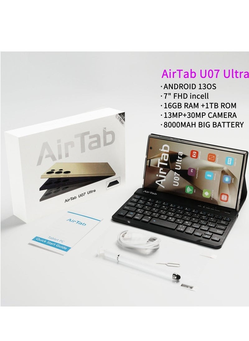 AirTab - U07 Ultra Tablet with Keyboard, 7" FHD Display, 1TB Internal Storage, 16GB RAM - with Powerful 8000mAh Battery - Gold - Image 1