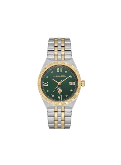 U.S. Polo Assn. Stile Green Dial Stainless Steel Bracelet Analog Watch for Women, 34mm