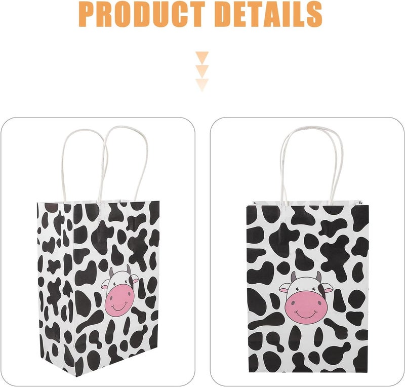 CONGARTENO 12pcs Cow Pattern Kraft Paper Bags with Handles Monochrome Paper Shopping Tote Bags for Wrapping Party Favor Packaging - Image 3