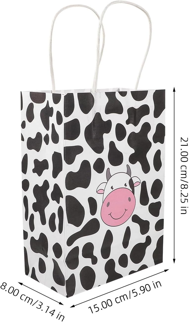 CONGARTENO 12pcs Cow Pattern Kraft Paper Bags with Handles Monochrome Paper Shopping Tote Bags for Wrapping Party Favor Packaging - Image 2