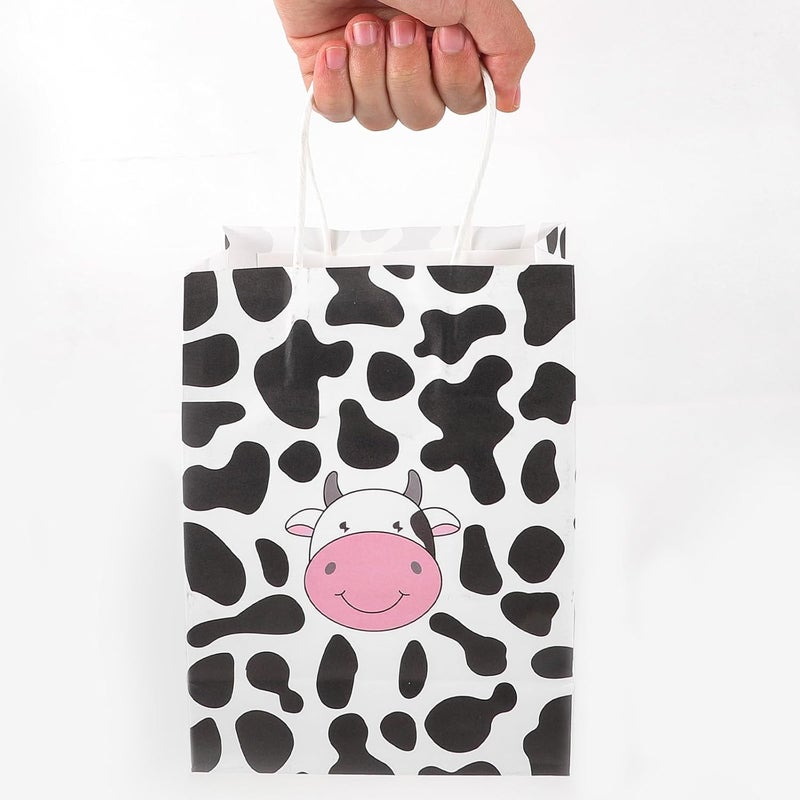 CONGARTENO 12pcs Cow Pattern Kraft Paper Bags with Handles Monochrome Paper Shopping Tote Bags for Wrapping Party Favor Packaging - Image 4