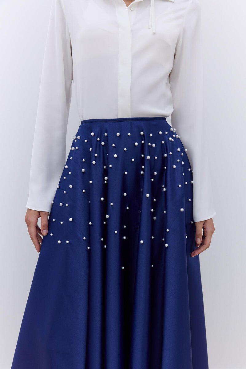 Manuka Pearl Flared Evening Skirt Midnight Blue  - Image 3