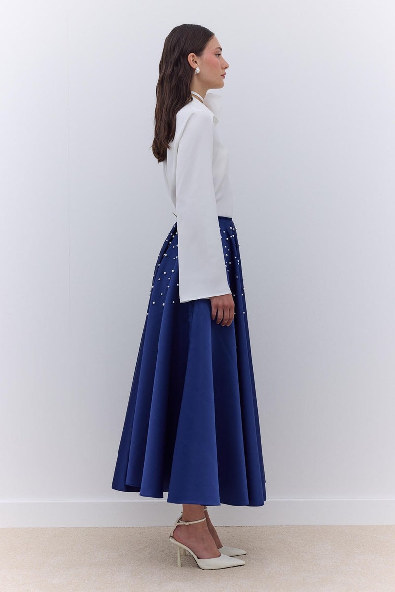 Manuka Pearl Flared Evening Skirt Midnight Blue  - Image 4