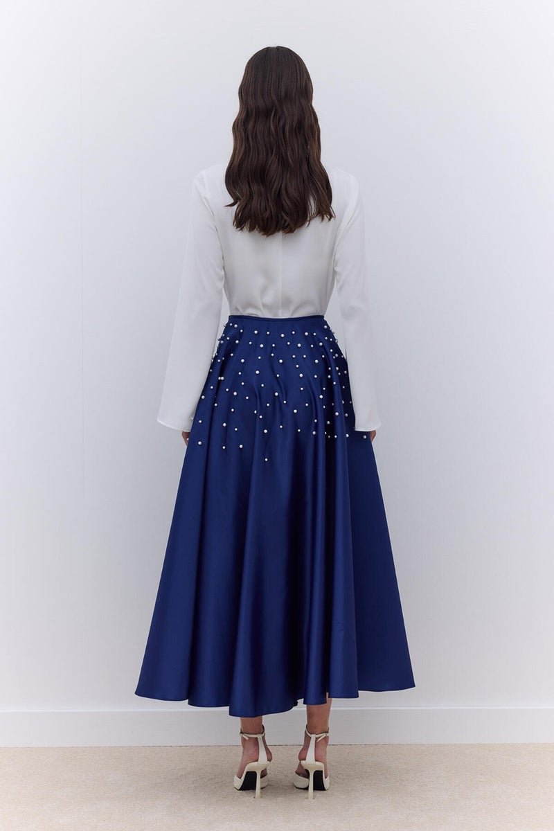 Manuka Pearl Flared Evening Skirt Midnight Blue  - Image 5