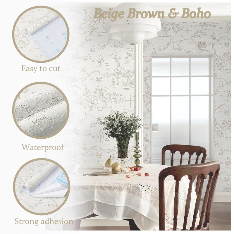 Dimoon 78.7"x17.3" Peel and Stick Wallpaper Contact Paper Boho Beige Wallpaper Brown Floral Removable Wall Paper Self Adhesive Vintage for Nursery Bedroom DIY Colorable Papel Tapiz para Pared - Image 2