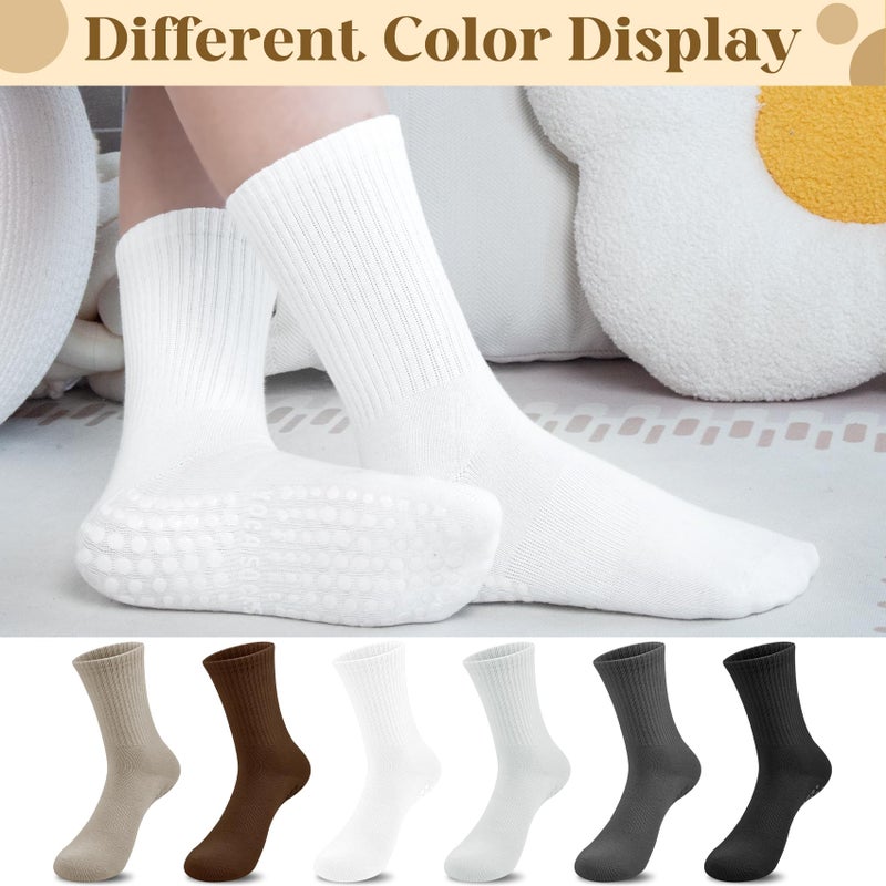 Justay 6 Pairs Pilates Socks with Grips for Women Soft Non Slip Crew Cotton Athletic Workout Barre Hospital Yoga Socks - Image 5