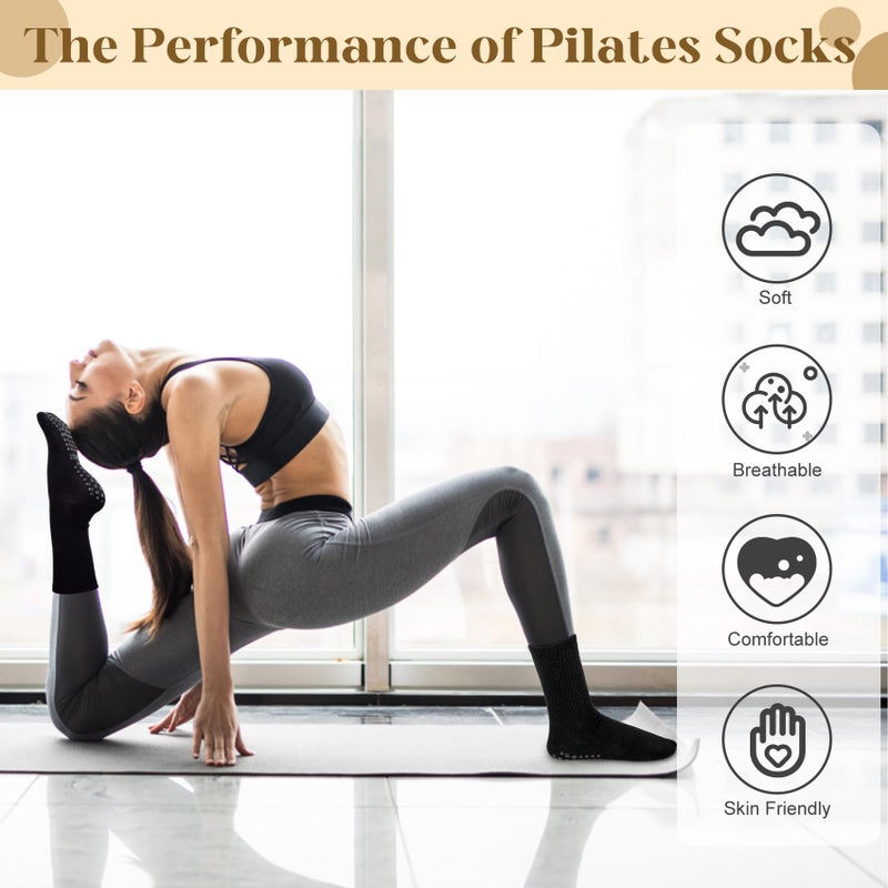 Justay 6 Pairs Pilates Socks with Grips for Women Soft Non Slip Crew Cotton Athletic Workout Barre Hospital Yoga Socks - Image 4