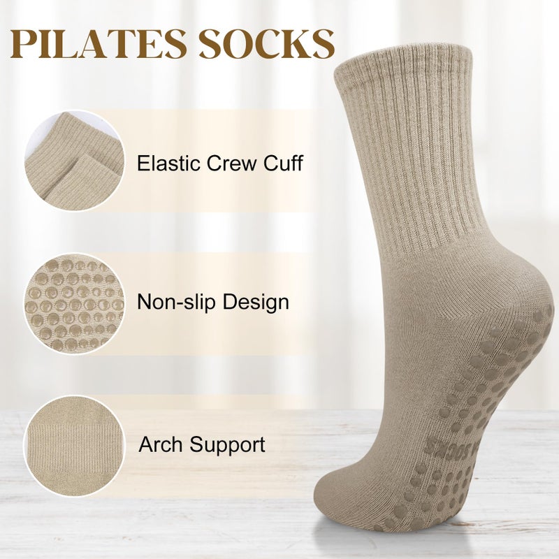 Justay 6 Pairs Pilates Socks with Grips for Women Soft Non Slip Crew Cotton Athletic Workout Barre Hospital Yoga Socks - Image 2