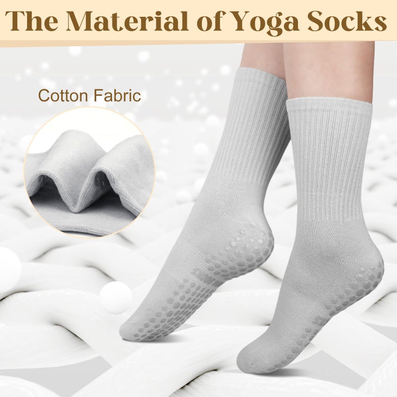 Justay 6 Pairs Pilates Socks with Grips for Women Soft Non Slip Crew Cotton Athletic Workout Barre Hospital Yoga Socks - Image 3