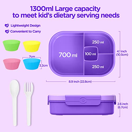 Jelife Lunch Box Kids Bento Box - 1300ml Large Bento-Style Bento-Box Adults Lunch Box, Ideal Leak Proof Bento Lunch Boxes for Kids School, BPA Free Lunchbox Containers for Teens Toddlers, Purple - Image 3