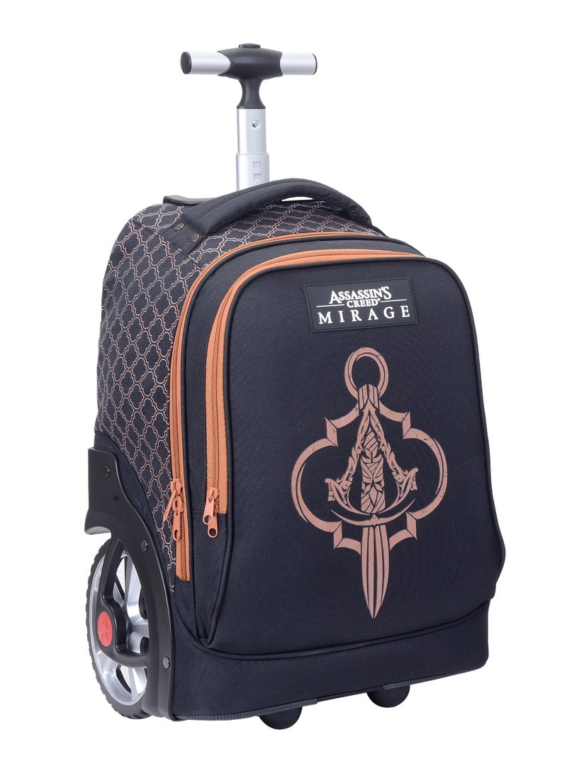Ubisoft مجموعة حقائب ترولي بعجلات كبيرة 3 قطع من أساسنز كريد ميراچ - حقائب سفر ومدرسة متميزة مع حقيبة ظهر، حقيبة غداء وحافظة أقلام - إصدار ألعاب سوداء للأولاد (أصلي من يوبيسوفت) - Image 2